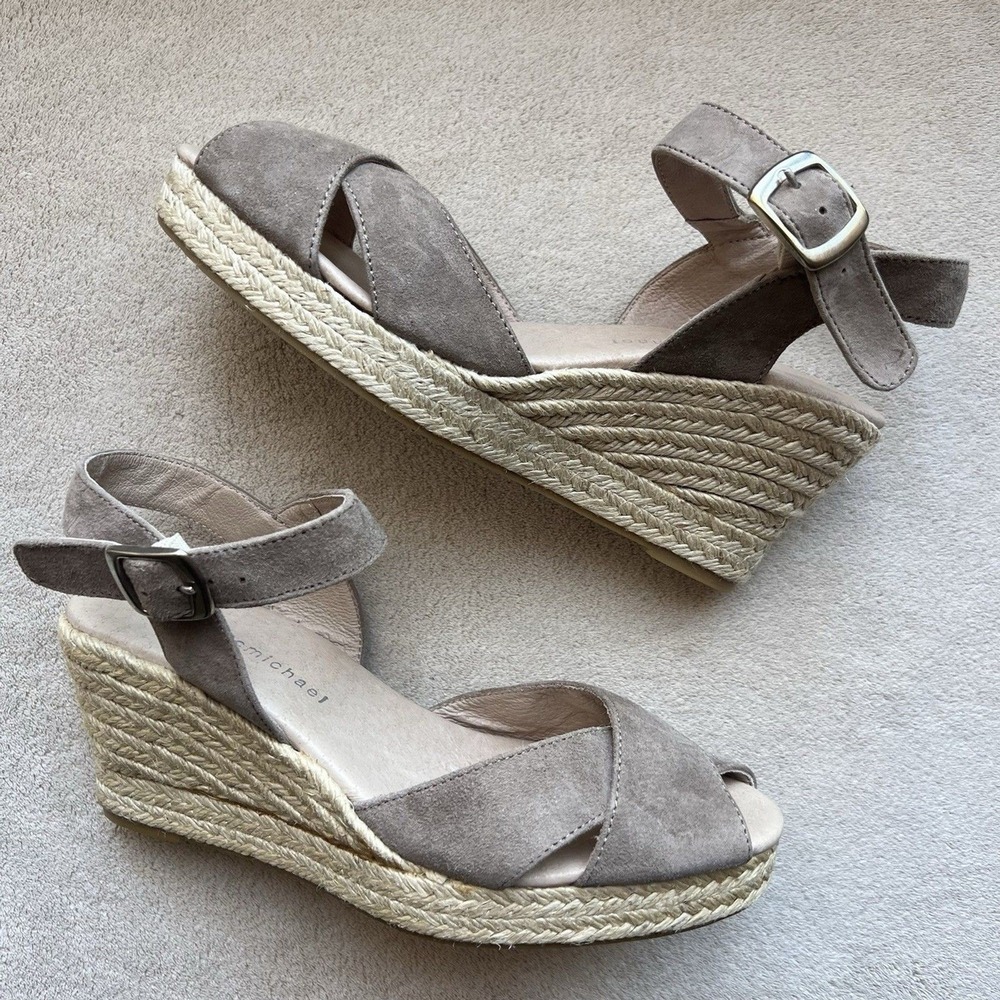 Eric Michael Alma Ante‎ Fango Taupe Suede Wedge Heel Sandal Women EU 36 US 5.5-6